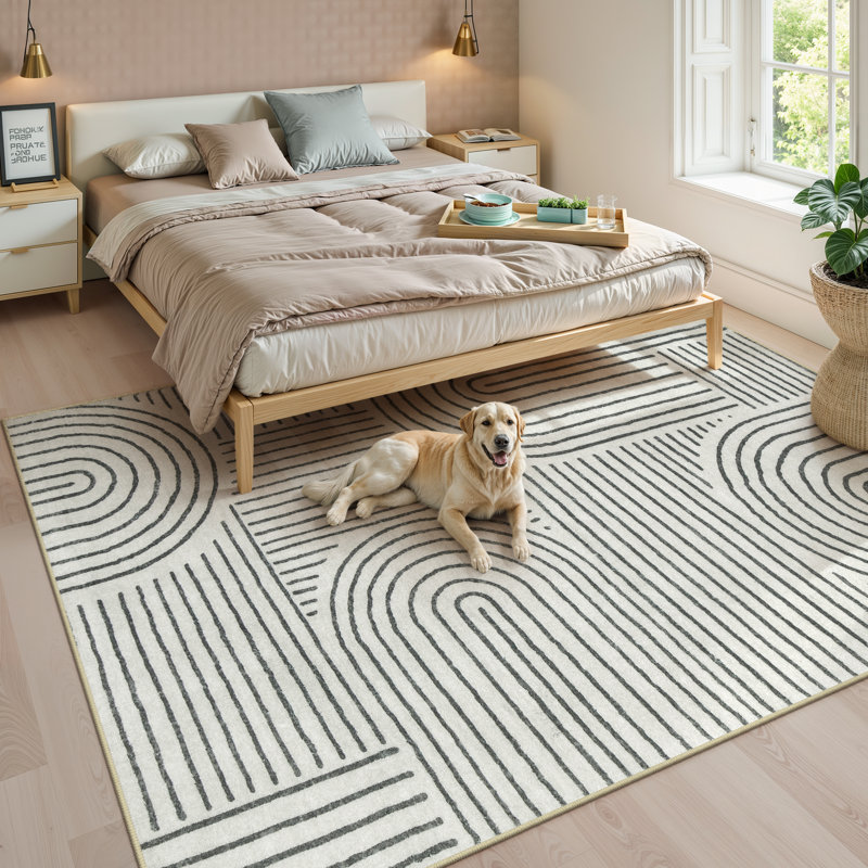 Abstract Washable Area Rug Soft Bedroom Rug for Living Room Ultra-Thin Non Slip Office Carpet, Rectangle 8' x 10'