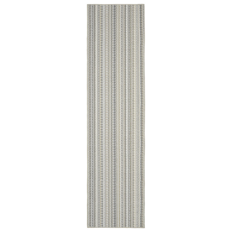 Tapis touffeté à rayures rectangulaire beige Kandace, Tapis de couloir 3 pi x 12 pi