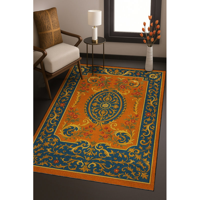 Tapis orange tissé lavable Mosso, 4'7" x 6'7"