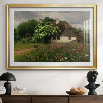 «Idyllic Farmhouse with Blooming Sureau» - Hans Andersen Brendekilde, reproduction encadrée avec passe-partout et verre Fin du 19e siècle / début du 20e siècle