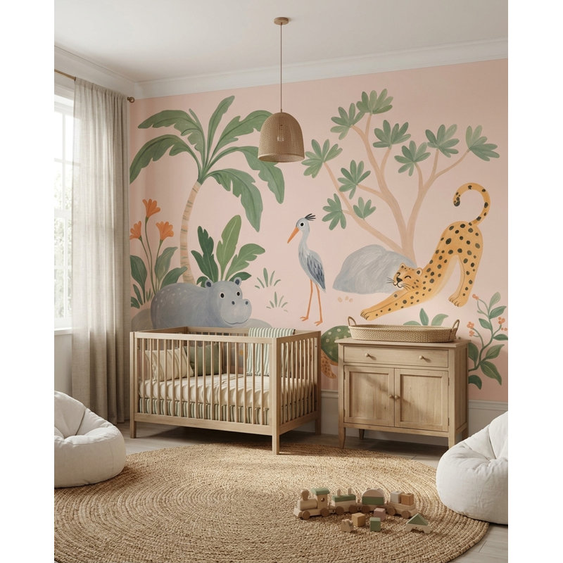 Adhésif mural animaux de la jungle vert, 160 po x 108 po, Texturé non collé