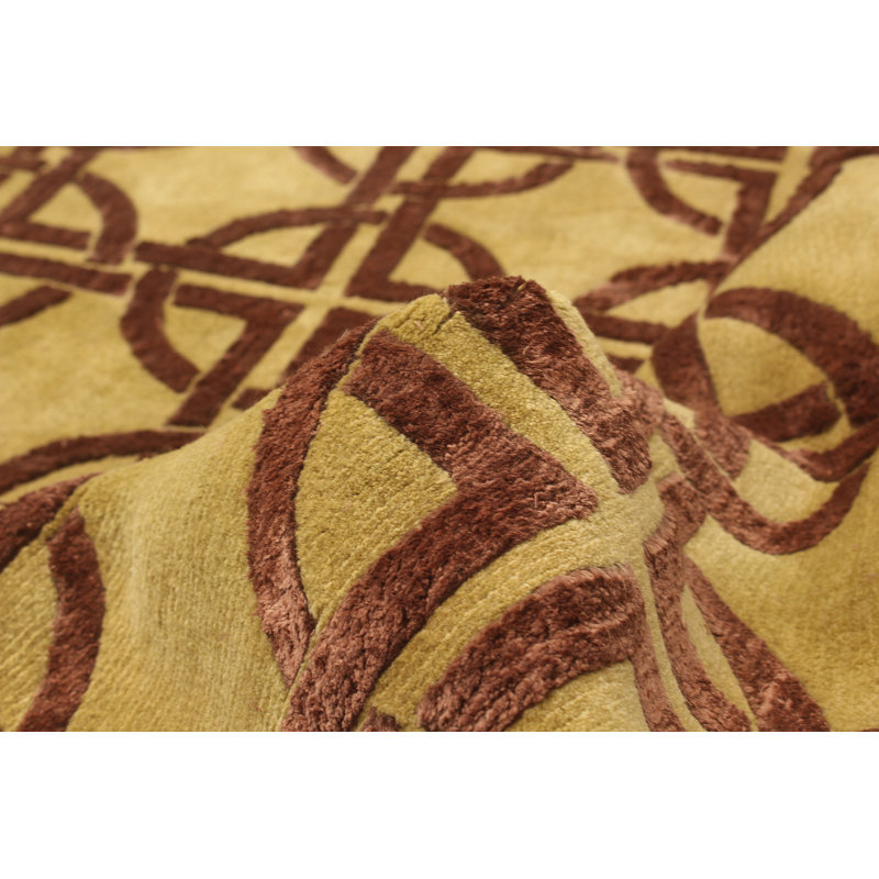 Tapis en laine/soie bourgogne/kaki okean à la main noué la, Rectangle 7 pi 9 po x 9 pi 9 po