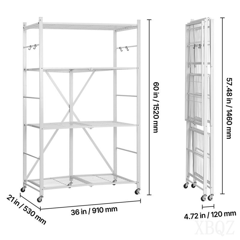 Tablette de rangement pliante avec roulettes, 5.24" H x 61.57" W x 22.4" D, Black