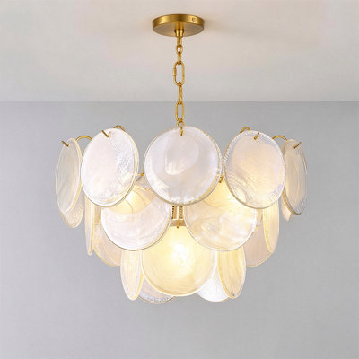 Lustre style français en verre blanc avec chaîne en forme de lustre 17,72 po