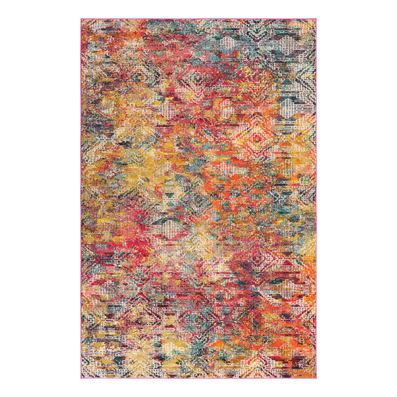Washable Abstract Indoor Rug, Rectangle 6' x 9'