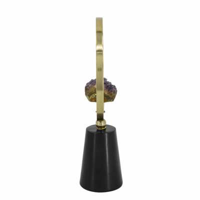 Decorative Ring Sculpture, Purple Amethyst Stone, 12 Inch Gold Black