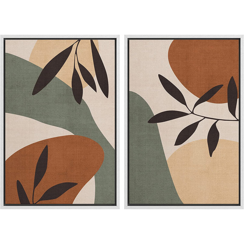 Mid-Century Shape Mid-Century Polygon Landscape Forest Plant - 2 pièces, H 24 po x l 32 po x P 1,5 po, Encadrement blanc