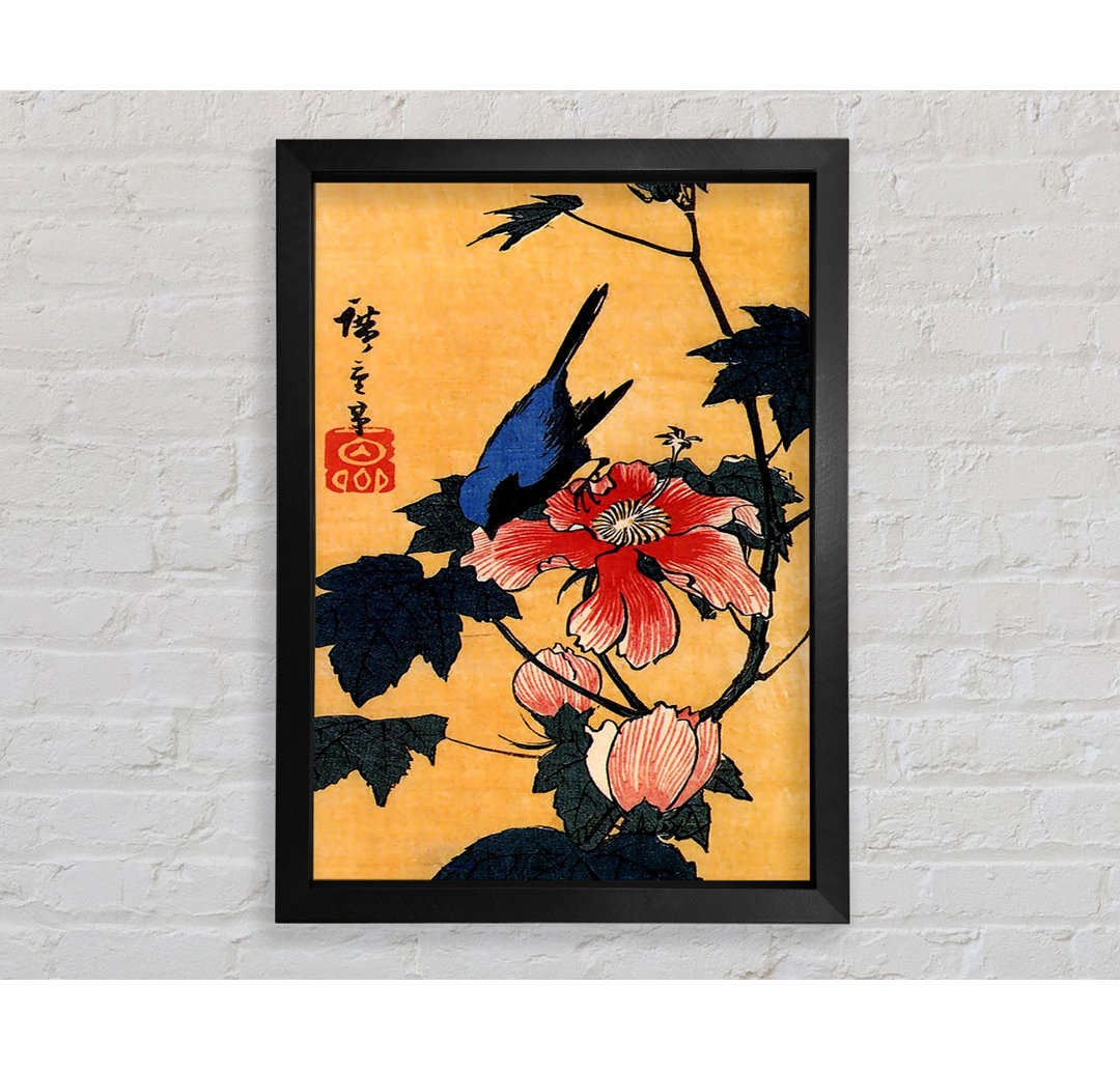 Hiroshige Vogel auf einer Hibiskusblüte - Einzelner Bilderrahmen Kunstdrucke