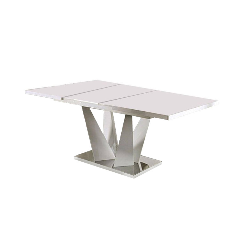 Table de salle à manger Dian, blanche et chrome, plateau rectangulaire extensible 64 à 78 pouces