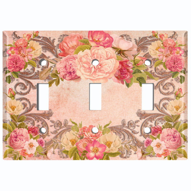 Plaque murale à 3 interrupteurs à bascule Pink Rose Frame 1, Rose