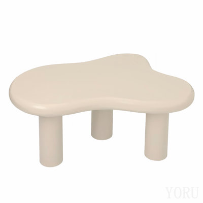 Table basse Cloud, table basse moderne en bois pour le salon, tables d'appoint centrales avec 3 pieds, petites tables de thé pour balcon, patio, chambre à coucher, blanc crème