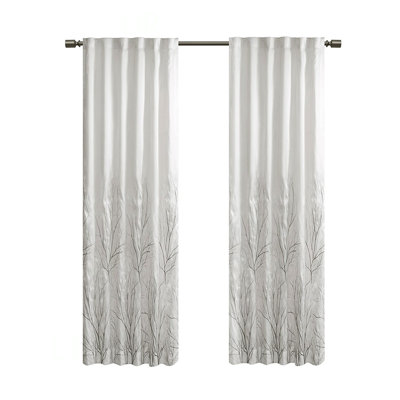 Faux Silk Embroidered Curtain Panel With Lining For Enhanced Privacy And Fullness, Single 50 Inch Wide Panel