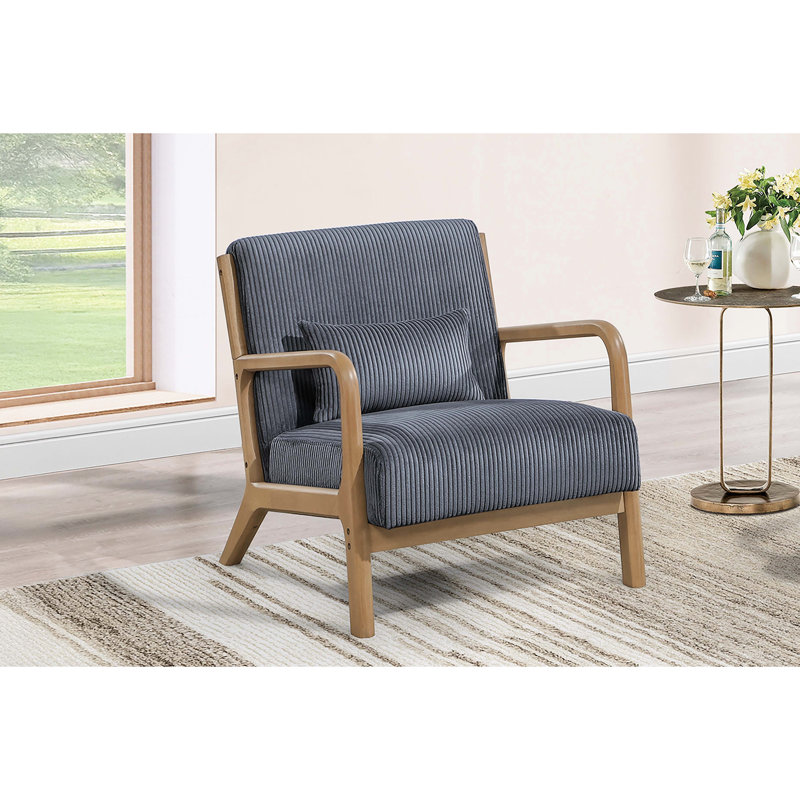 Fauteuil d'appoint 1 pièce gris foncé avec sangles et quincaillerie pour un look moderne en velours côtelé doux et moderne