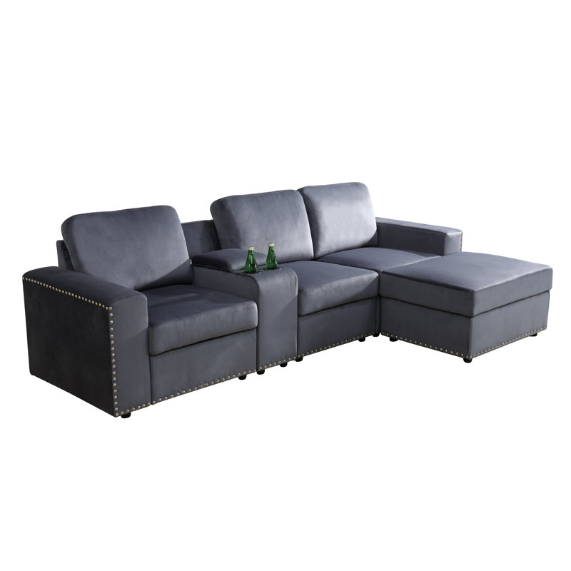 Upholstered L-Shaped Sectional Reversible, Gray Microfiber/Microsuede