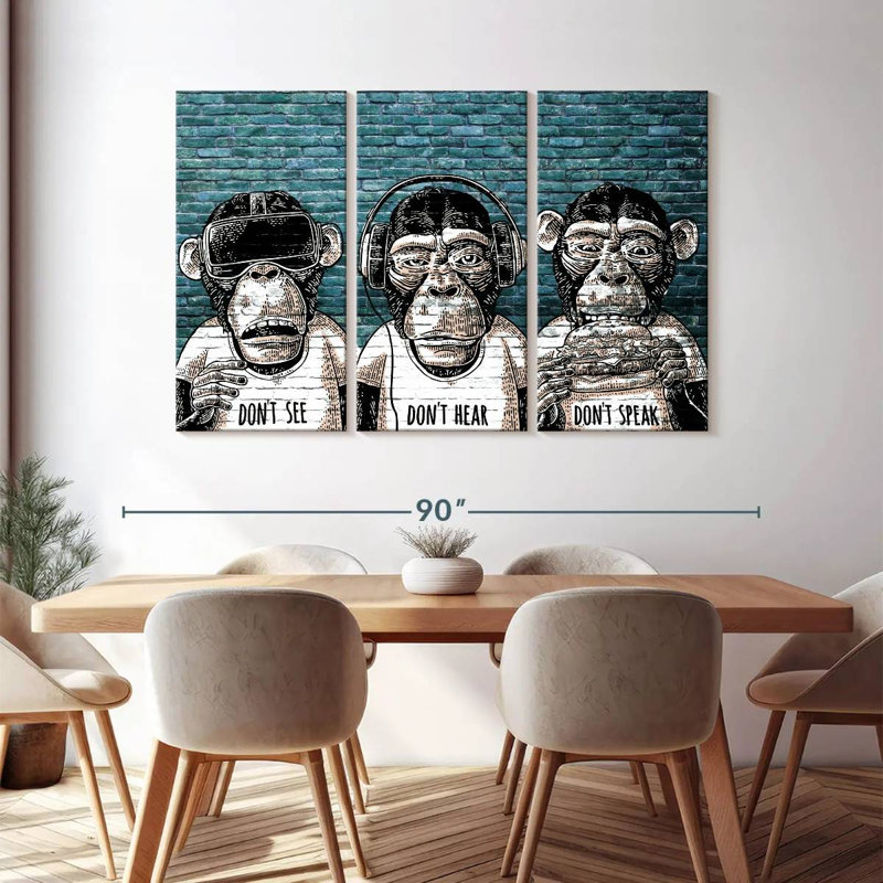 " Three Monkeys " by Existencils 3 - Pieces, 48" H x 74" W x 1.25"