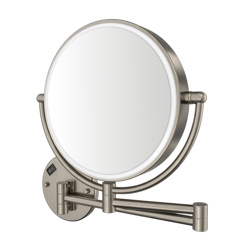 Anodized aluminum body round wall mount LED 7X magnified mirror, Brushed Nickel