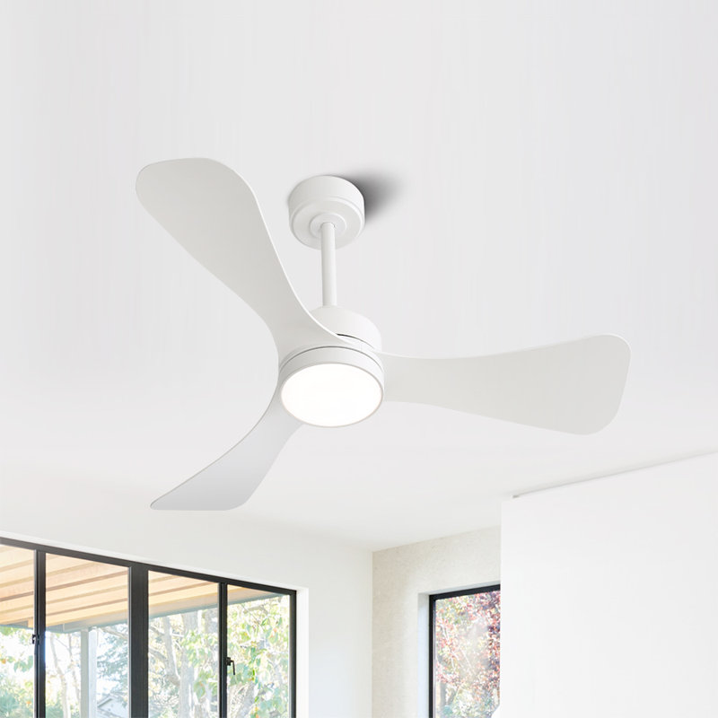 42 po Ventilateur de plafond d'intérieur à 3 pales avec ensemble d'éclairage et télécommande, Blanc, Blanc