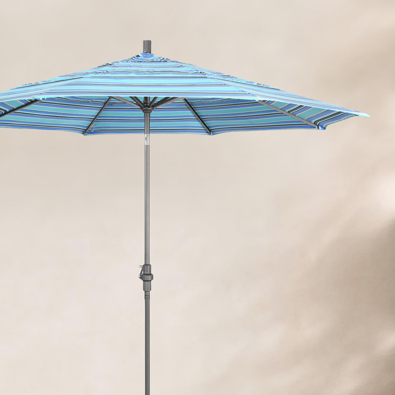 Parasol de marché Broadmeade octogonal Sunbrella, Gris martelé, Sunbrella® Dolce à rayures oasis