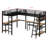 Twin Size Metal L-Shaped Loft Bed – LED Lights, Storage Shelves, 2 Charging Stations & 2 Built-In Desks
