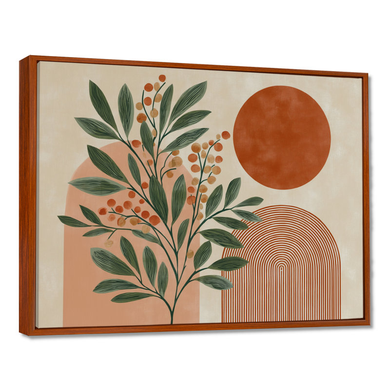 «Green and Terracotta Minimalisme Sage Plants - Botanicals Wall Art For Living, Green Botanical, reproduction sur toile, Brun