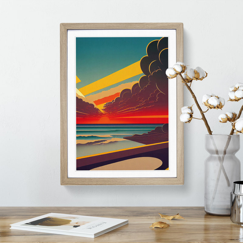 Ocean Sunset No.3 Framed Print, 34cm H x 25cm W x 2cm D, Oak