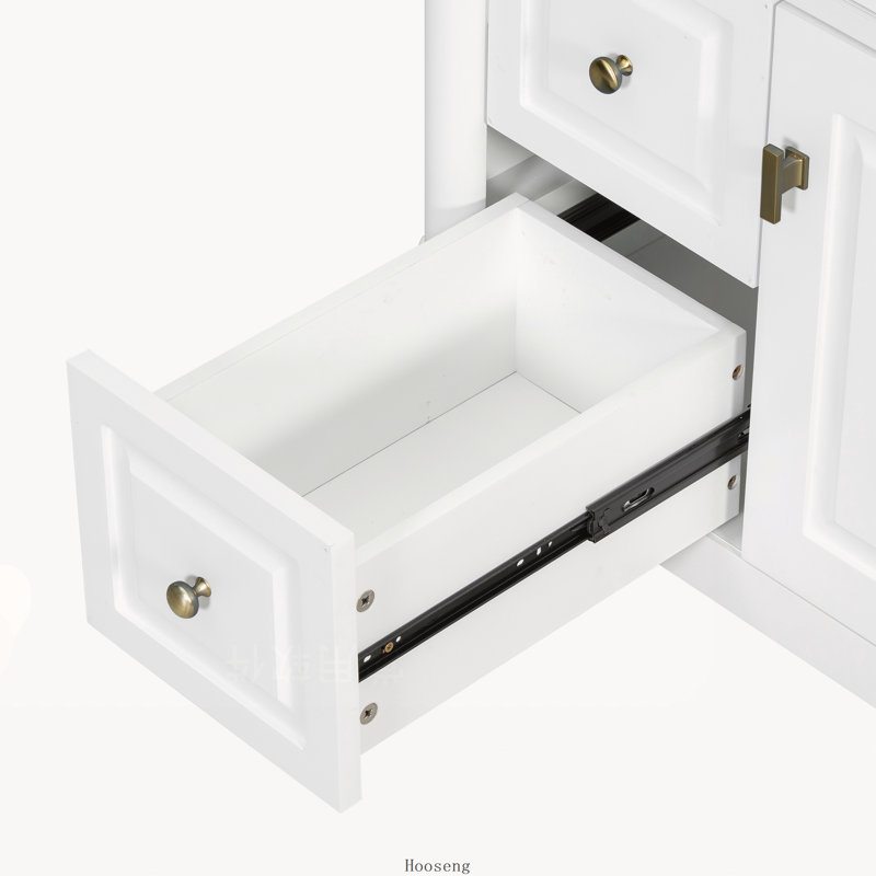 Meuble-lavabo autoportant de 30 po avec comptoir d'évier, structure en bois d'hévéa et armoire à panneaux de fibres à densité moyenne avec tiroir rabattable et tablette réglable, poignées en métal, blanc