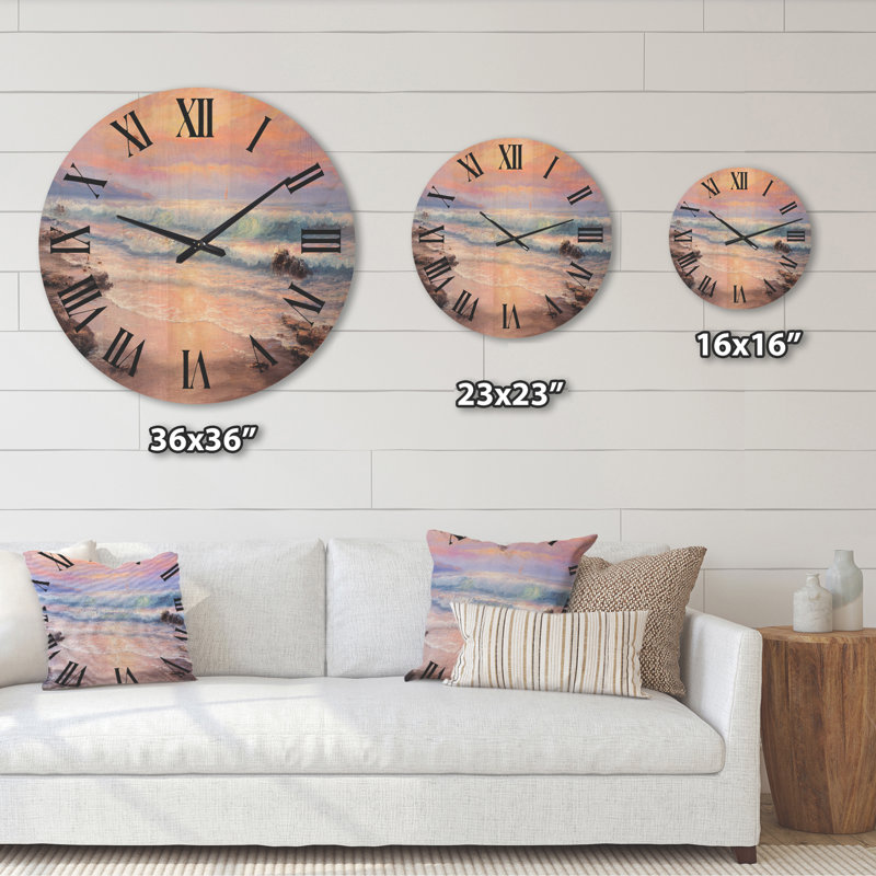 Horloge murale coucher de soleil sur l'océan I, Très grand