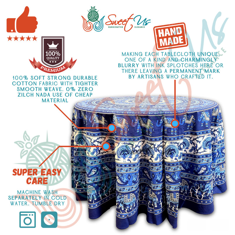 Nappe 100% coton Paisley, L 72 po x l 72 po, Bleu