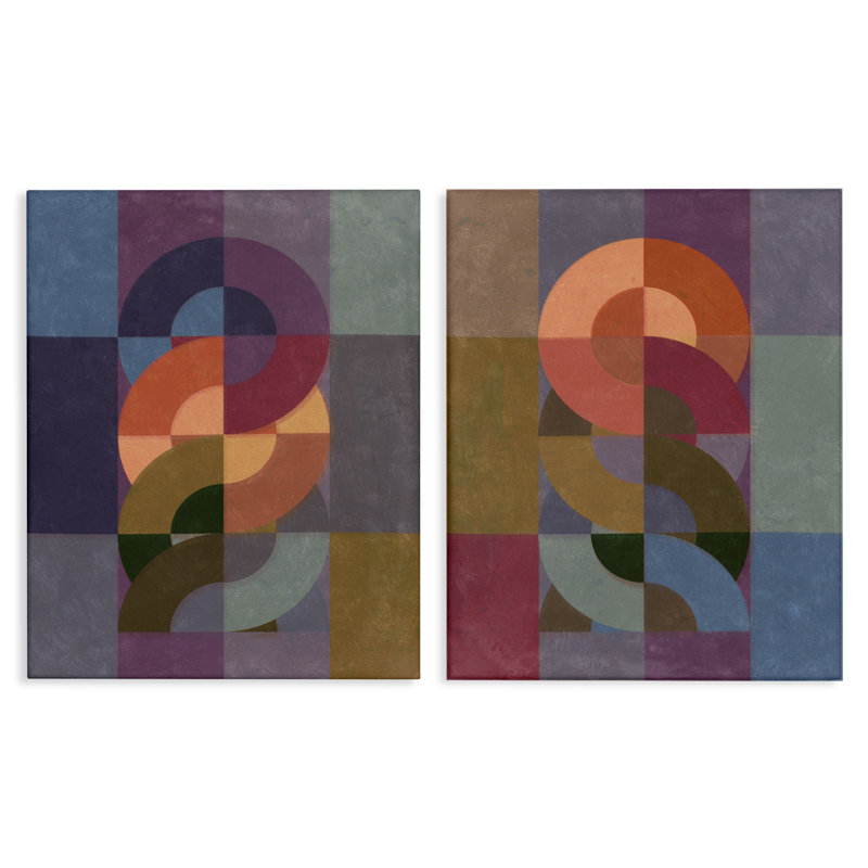  Ensemble de 2 toiles liées à motifs de cercles liés par Victoria Barnes, H 20 po x l 16 po