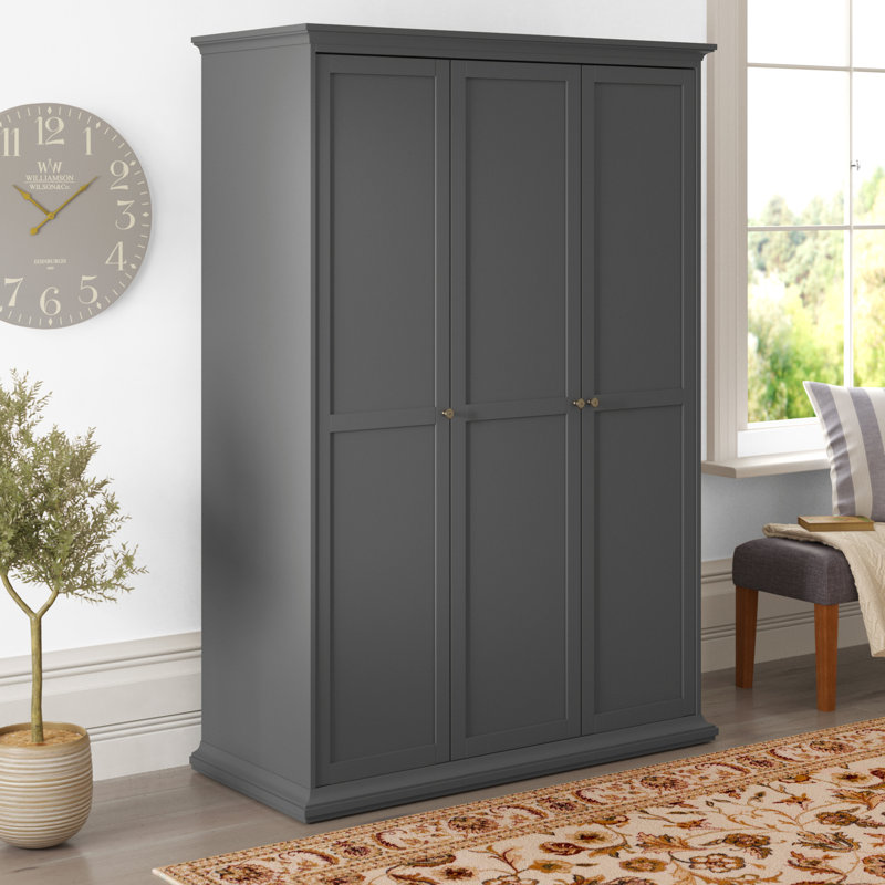 Woodburn 3 Door Manufactured Wood Wardrobe, Matte Grey