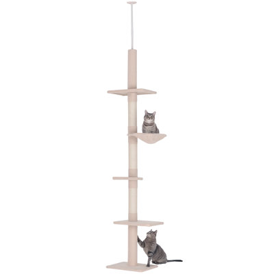Floor - To Ceiling Cat Activity Center With 5 Platforms, 3 Rope Scratching Areas, And Toppling Device For Adjustable Vertical Tree Stable Solid Particleboard, Stability