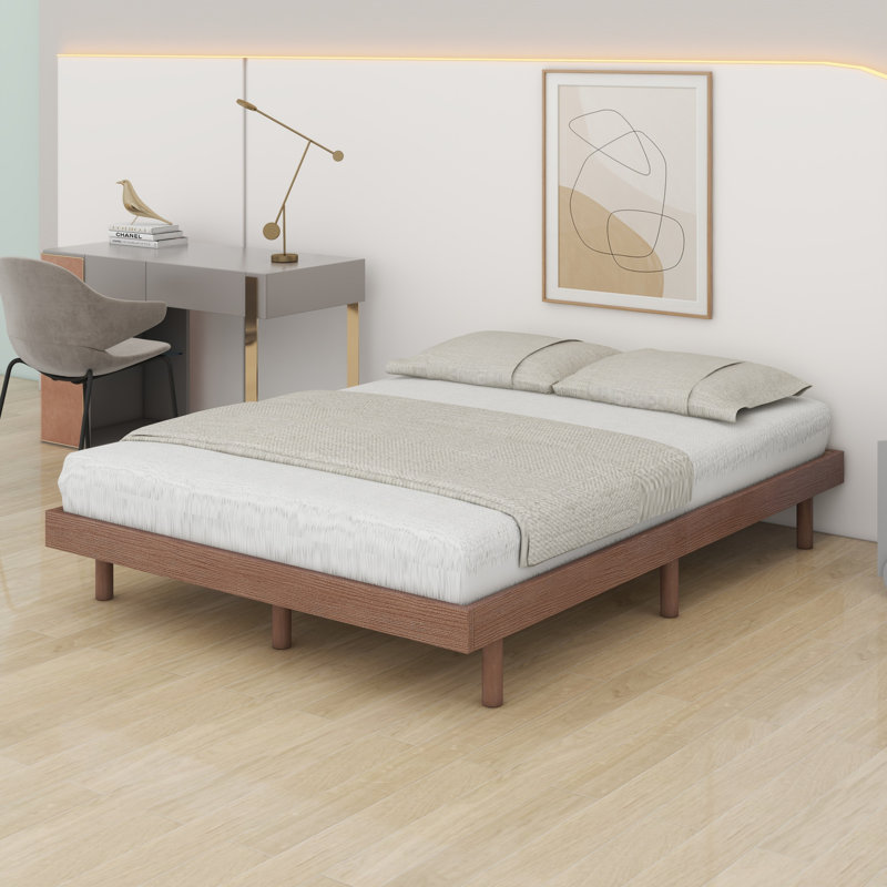 Modern Design Floating Platform Bed Frame, Walnut