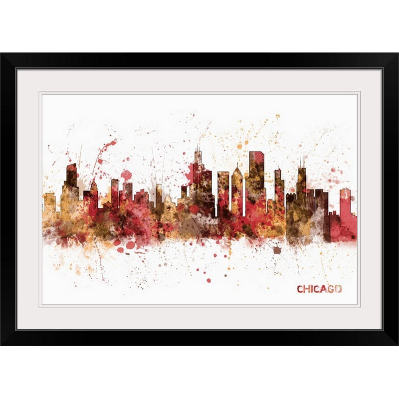 «Francy Chicago Illinois Skyline» par Michael Tompsett, impression, Cadre noir, H 20 po x l 26 po x P 1 po