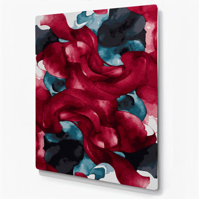 Abstrait aquarelle 38, art mural en métal rouge
