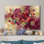 «Vibrant Garden», impression sur toile impressionniste encadrée rose rouge et jaune