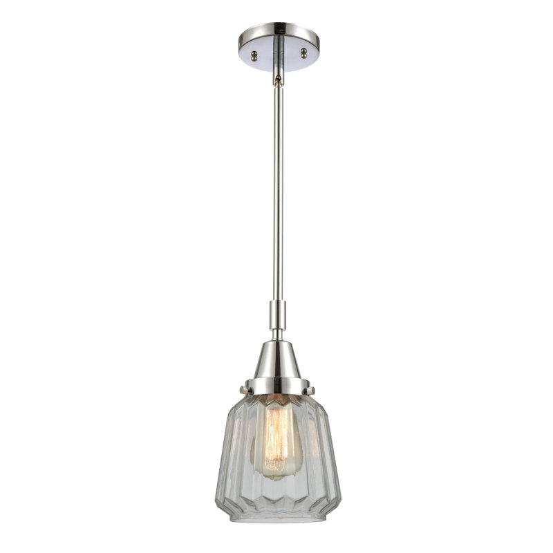 Luminaire suspendu cylindrique à 1 lumière Caggiano, Transparent, Ampoule non incluse, Chrome poli