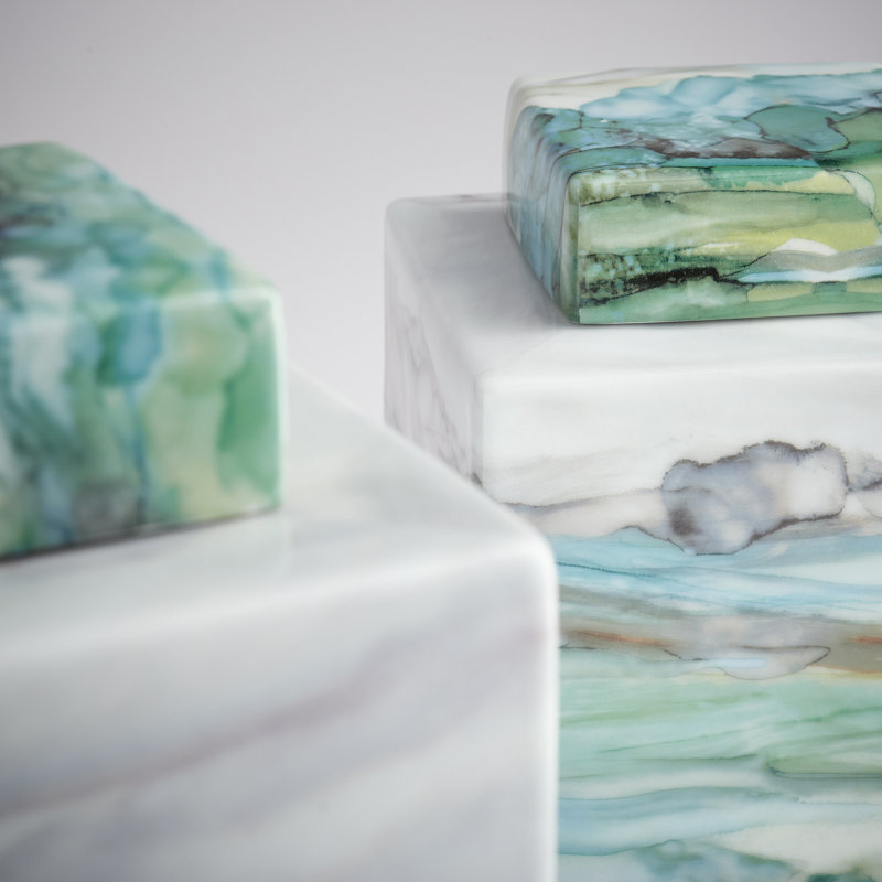 Green and White Porcelain Abstract Landscape Decorative Jar