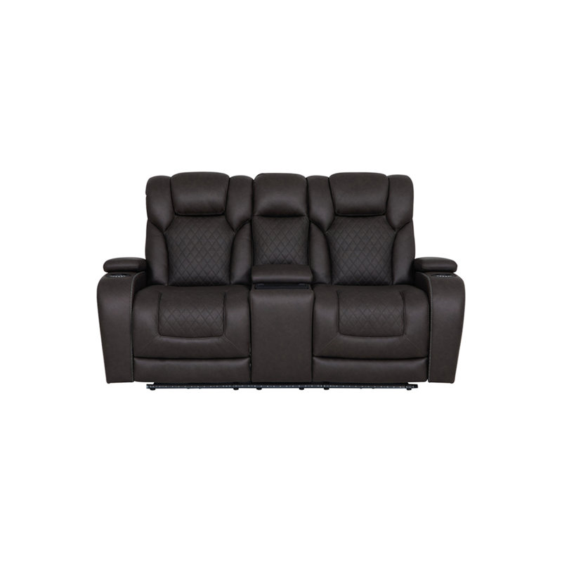 Causeuse à mouvement électrique en microfibre gris Wendell avec console, chargeur sans fil, rangement, USB et DEL