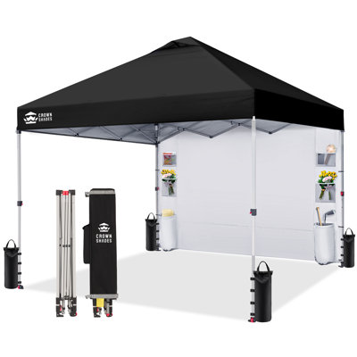 10 Ft. W x 10 Ft. D Steel Pop Up Canopy Outdoor Shade with Pockets Sidewall