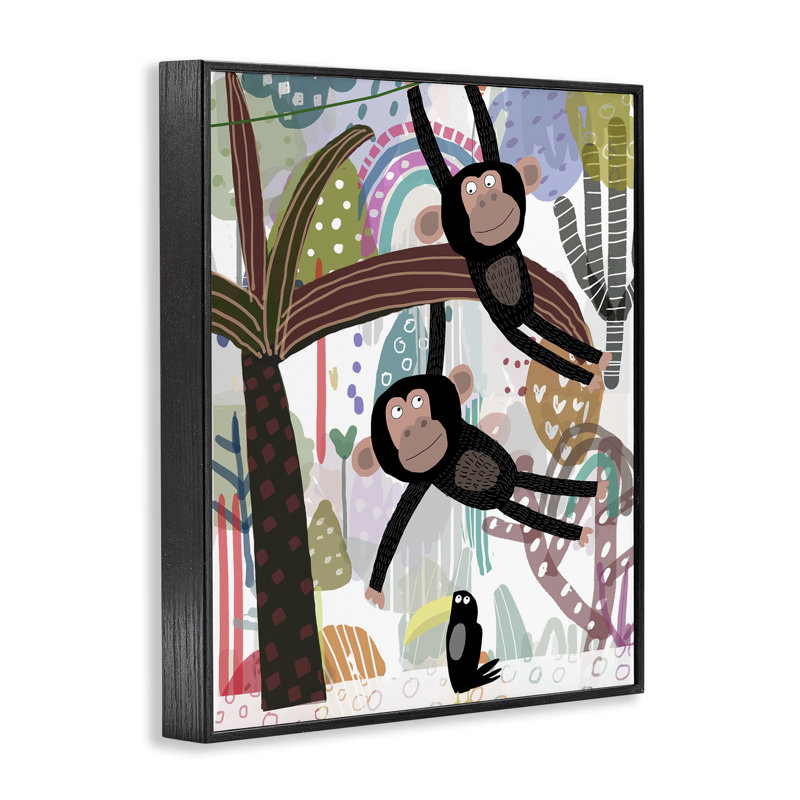 «Exotic Monkey & Toucan», dessin de Carla Daly, H 20 po x l 16 po, Giclée encadrée noir minuit