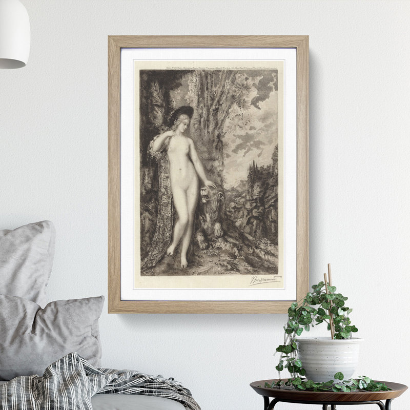 The Amorous Lion by Gustave Moreau - Picture Frame Painting, 65cm H x 48cm W x 2cm D, Oak