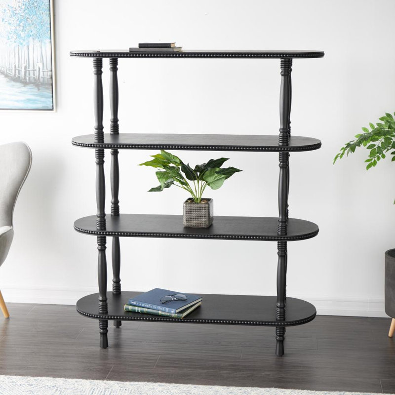 Wooden Oval 3 Shelf Storage Black Shelving Unit with Turned Legs and Beaded Edges
