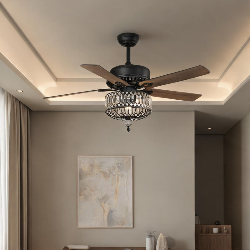 Ventilateur de plafond en contreplaqué noir pour la chambre à coucher et le salon avec télécommande et circulation d'air saisonnière