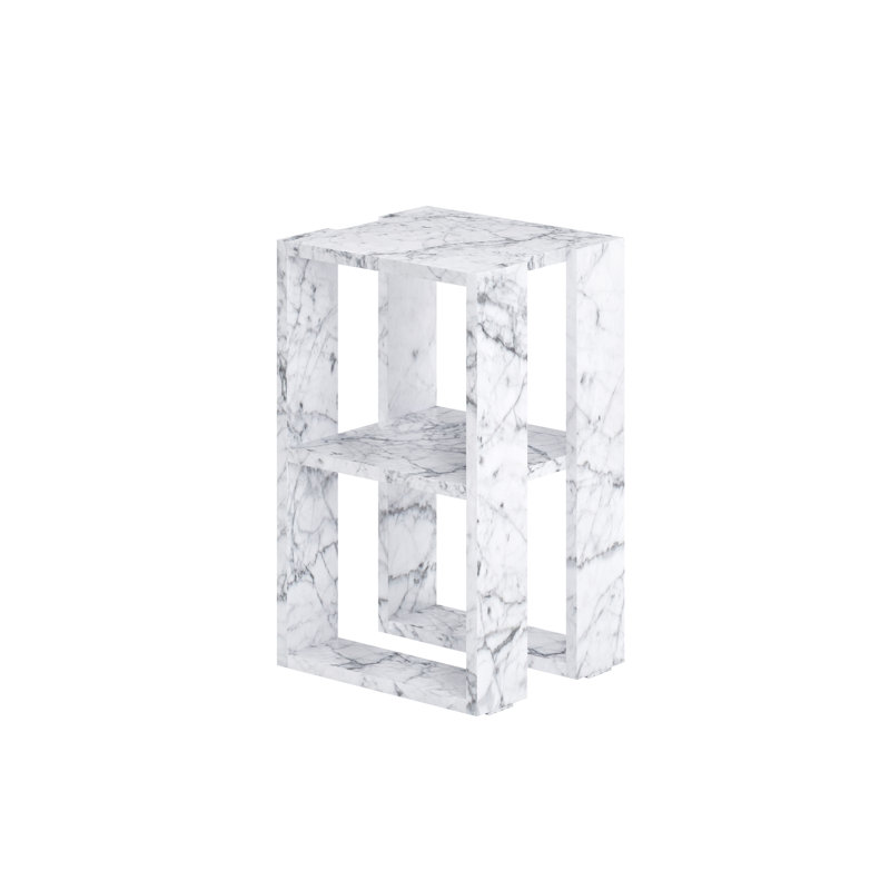 Malak Modern Bedside Table with Open Shelves - Versatile Side, Coffee or End Table for Bedroom or Living Room, Carrara White