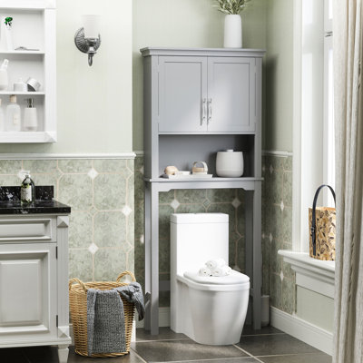 Double Door Grey Bathroom Shelving - Over Toilet Storage With Adjustable Shelves And Open Area For Lip Balm Cabinet In Grey, Shelf Efficiency Organization