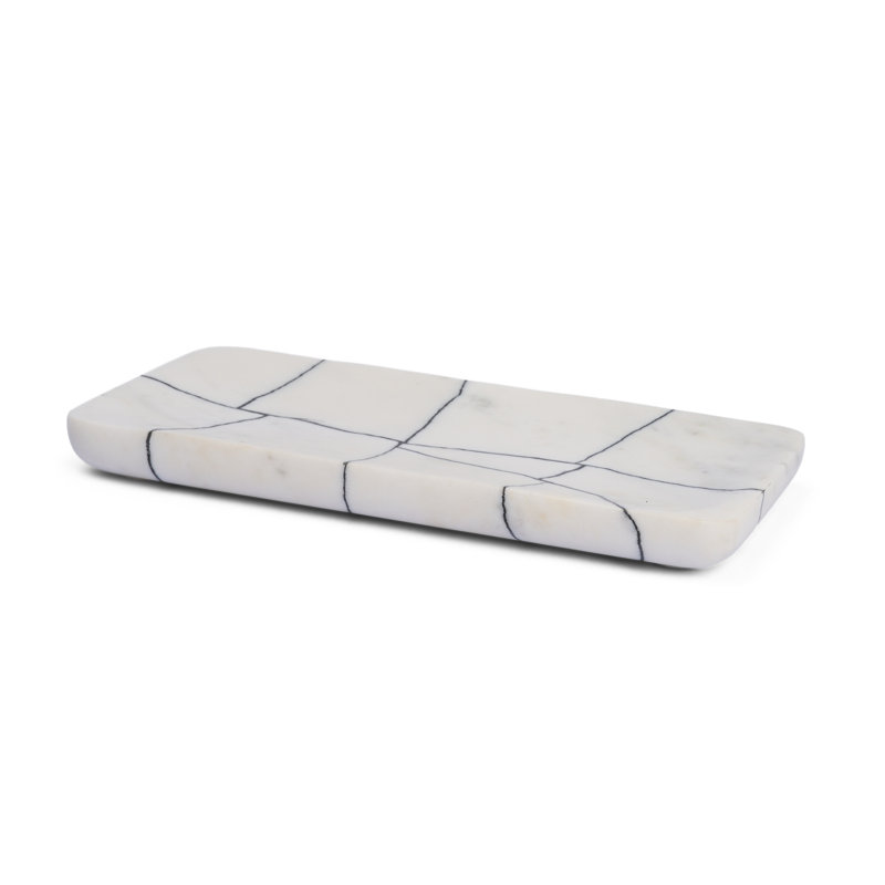 Tratto Rectangular White Marble Decorative Tray, White