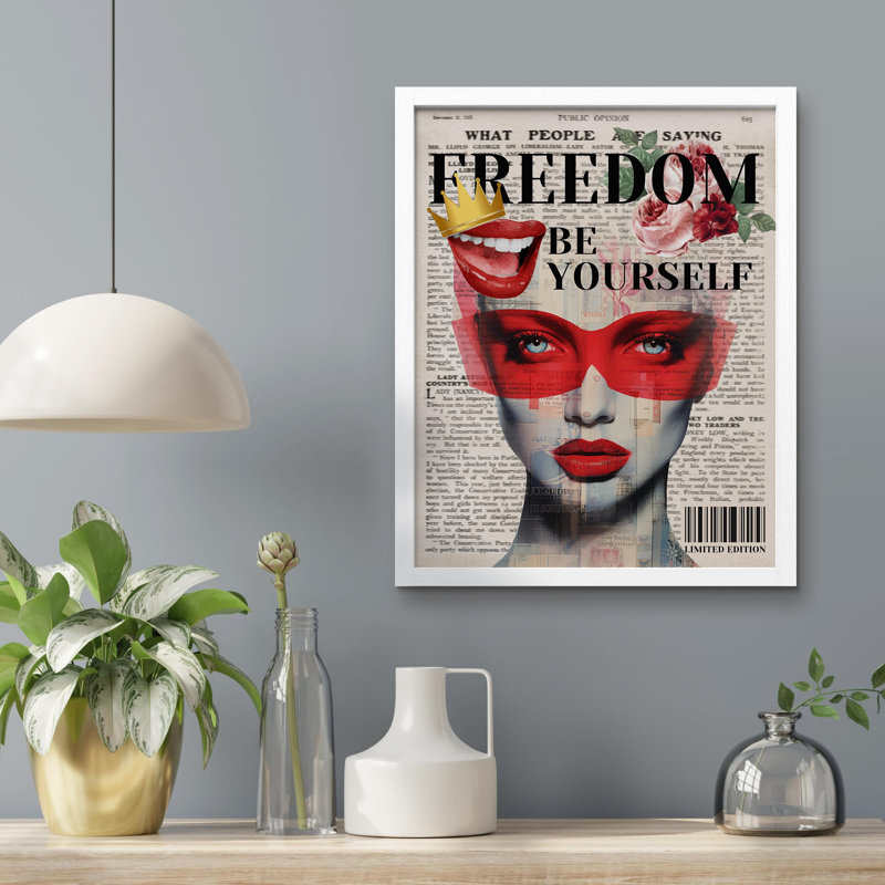 «Freedom Be Yourself Girl's Room» - Impression de cadre photo simple, Blanc, H 16 po x l 12 po