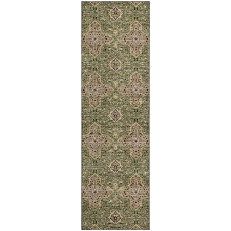 Premium Machine Washable Mayfield AMF2410 Oriental Rug, 2'3" x 7'6" Runner, Olive