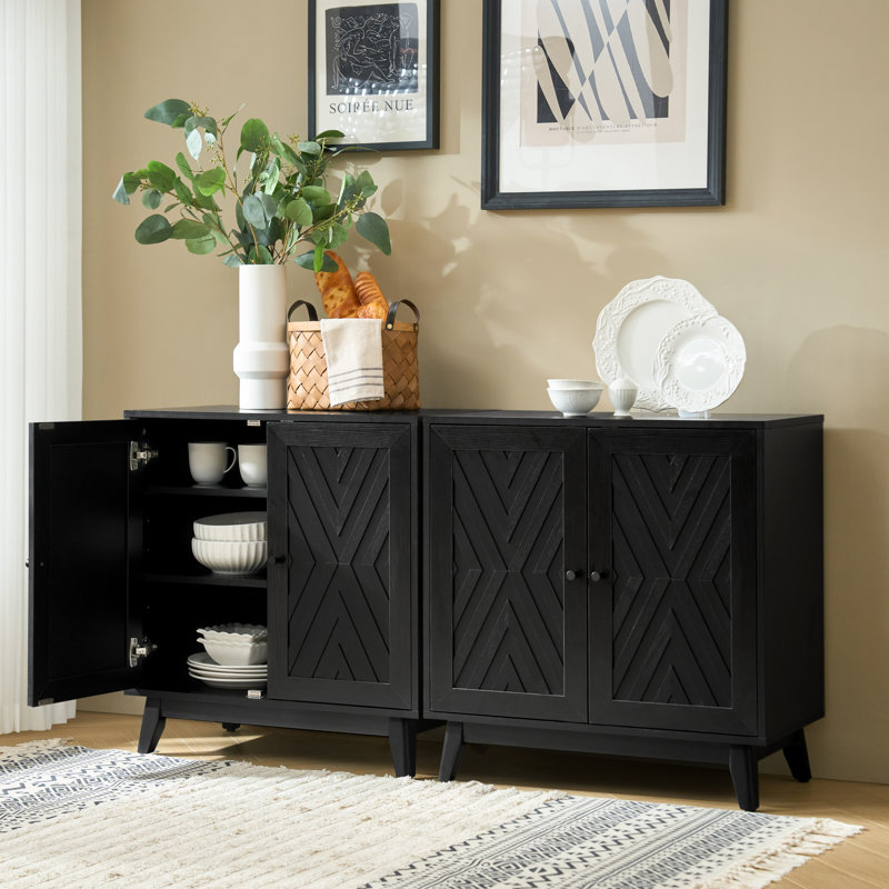 Maraiah Transitional 30"Tall 2 Door Accent Cabinet with Solid Wood Legs Set of 2, Black