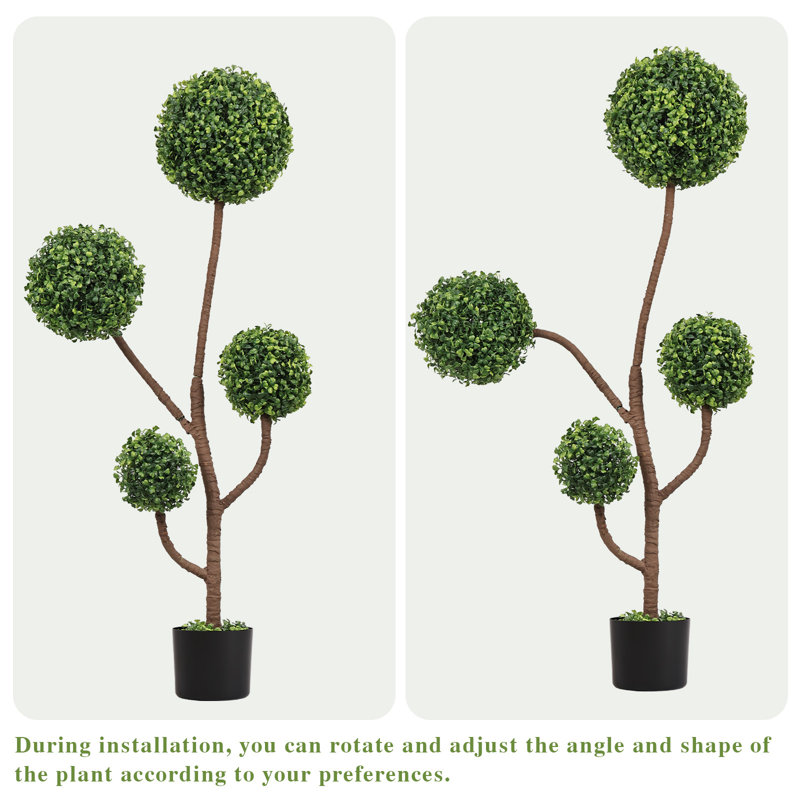 Topiaire artificiel en pot en plastique noir, plante topiaire en buis artificiel pour décoration intérieure et extérieure